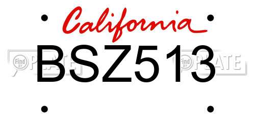 BSZ513 California License Plate