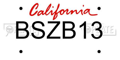 BSZB13 California License Plate
