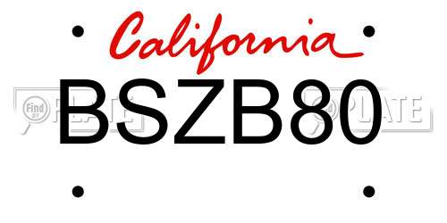 BSZB80 California License Plate