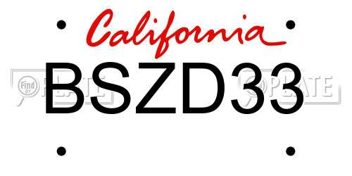 BSZD33 California License Plate