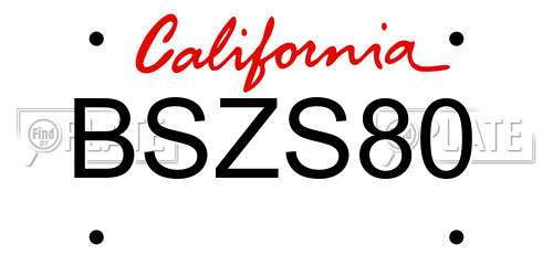 BSZS80 California License Plate