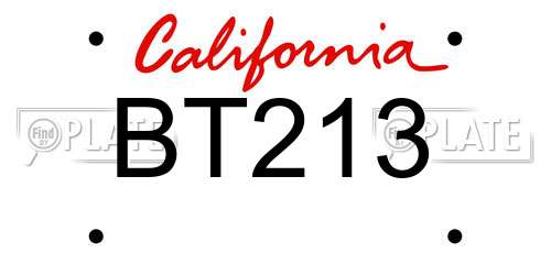 BT213 California License Plate