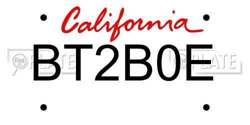BT2B0E California License Plate