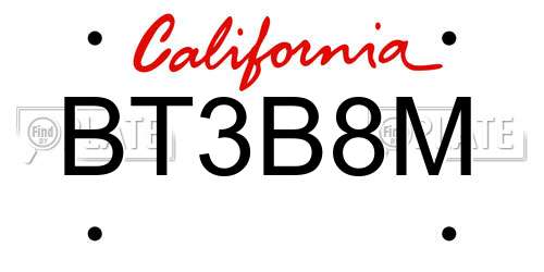 BT3B8M California License Plate