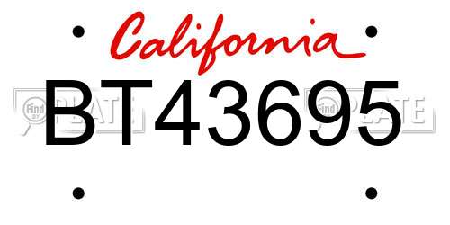BT43695 California License Plate