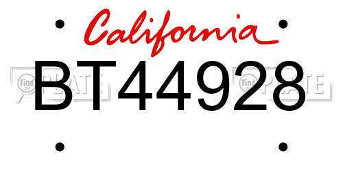 BT44928 California License Plate