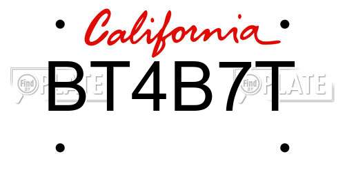BT4B7T California License Plate