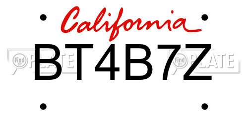 BT4B7Z California License Plate