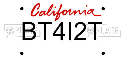 BT4I2T California License Plate
