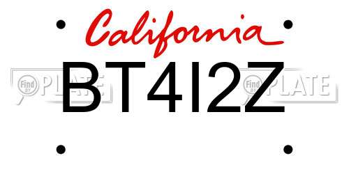 BT4I2Z California License Plate