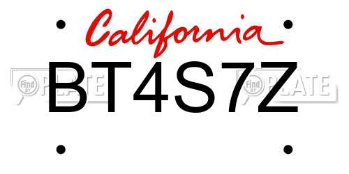 BT4S7Z California License Plate