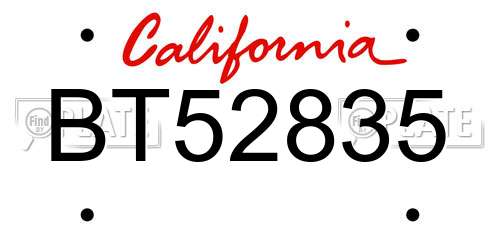 BT52835 California License Plate