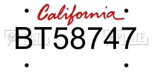 BT58747 California License Plate