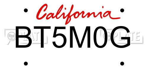 BT5M0G California License Plate