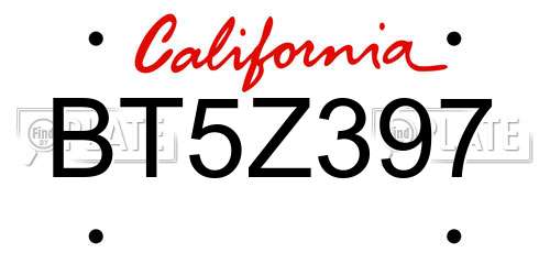BT5Z397 California License Plate