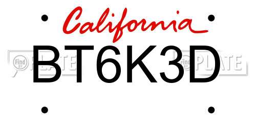 BT6K3D California License Plate