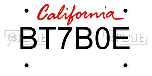 BT7B0E California License Plate