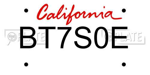 BT7S0E California License Plate