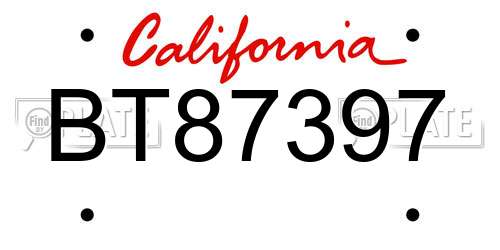 BT87397 California License Plate