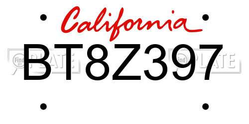 BT8Z397 California License Plate