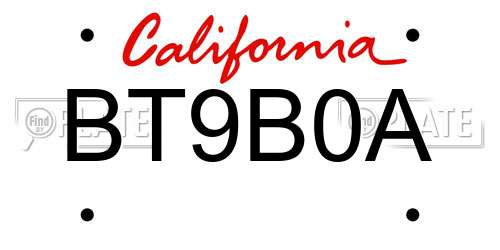 BT9B0A California License Plate