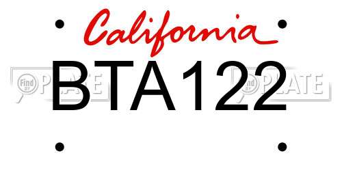 BTA122 California License Plate