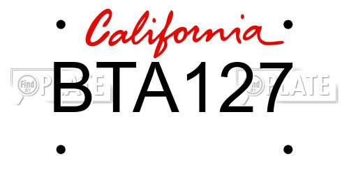 BTA127 California License Plate