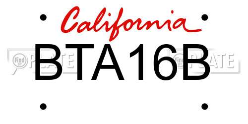 BTA16B California License Plate