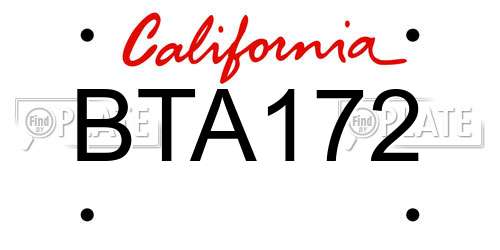 BTA172 California License Plate