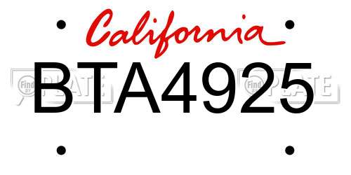 BTA4925 California License Plate