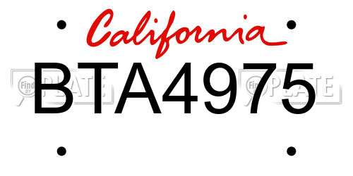 BTA4975 California License Plate