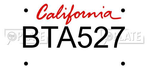 BTA527 California License Plate