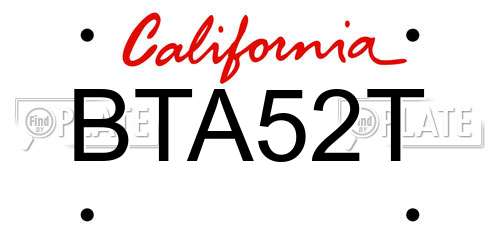 BTA52T California License Plate