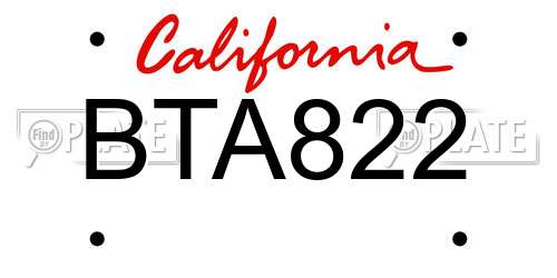 BTA822 California License Plate