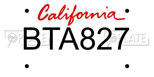 BTA827 California License Plate