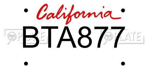 BTA877 California License Plate