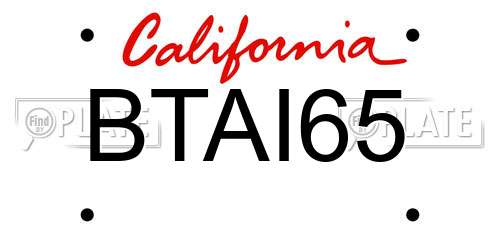 BTAI65 California License Plate