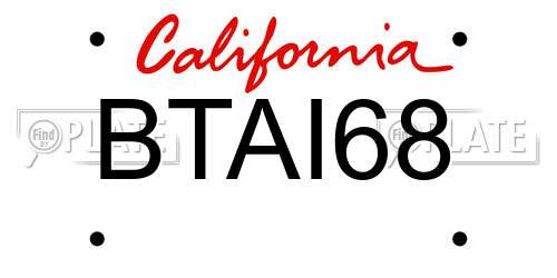 BTAI68 California License Plate