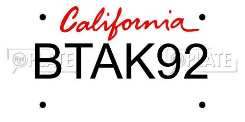 BTAK92 California License Plate