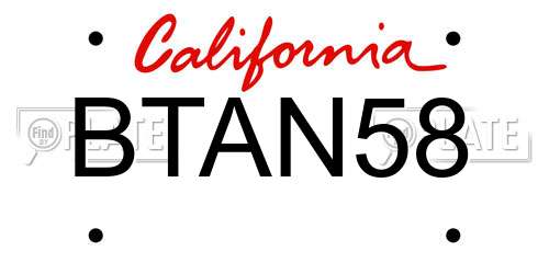 BTAN58 California License Plate