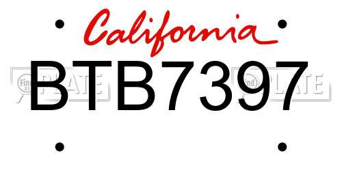 BTB7397 California License Plate