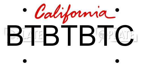 BTBTBTC California License Plate