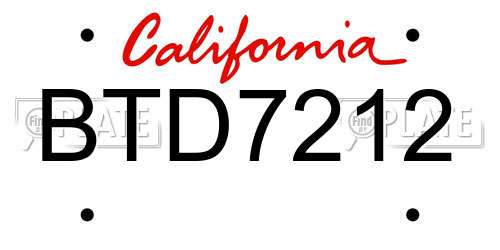 BTD7212 California License Plate