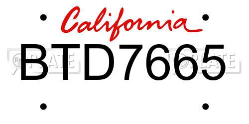 BTD7665 California License Plate