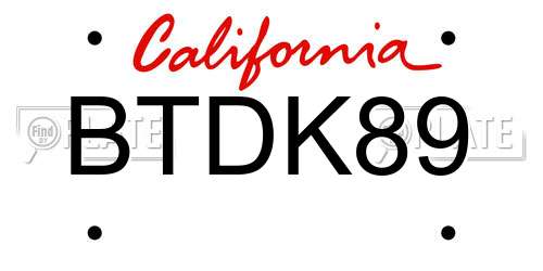 BTDK89 California License Plate