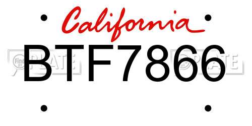 BTF7866 California License Plate
