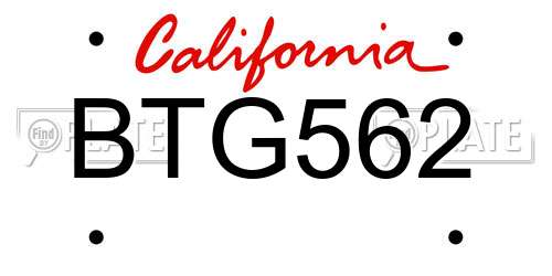 BTG562 California License Plate
