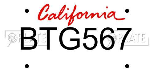 BTG567 California License Plate