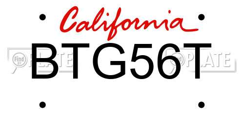 BTG56T California License Plate