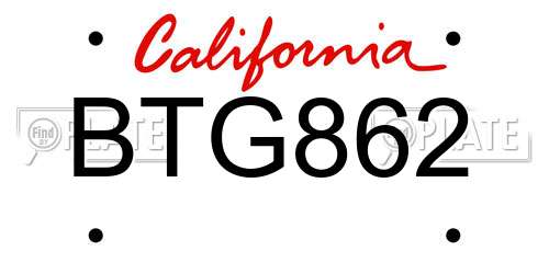 BTG862 California License Plate